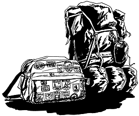 Drawing of backpack and shoulder bag